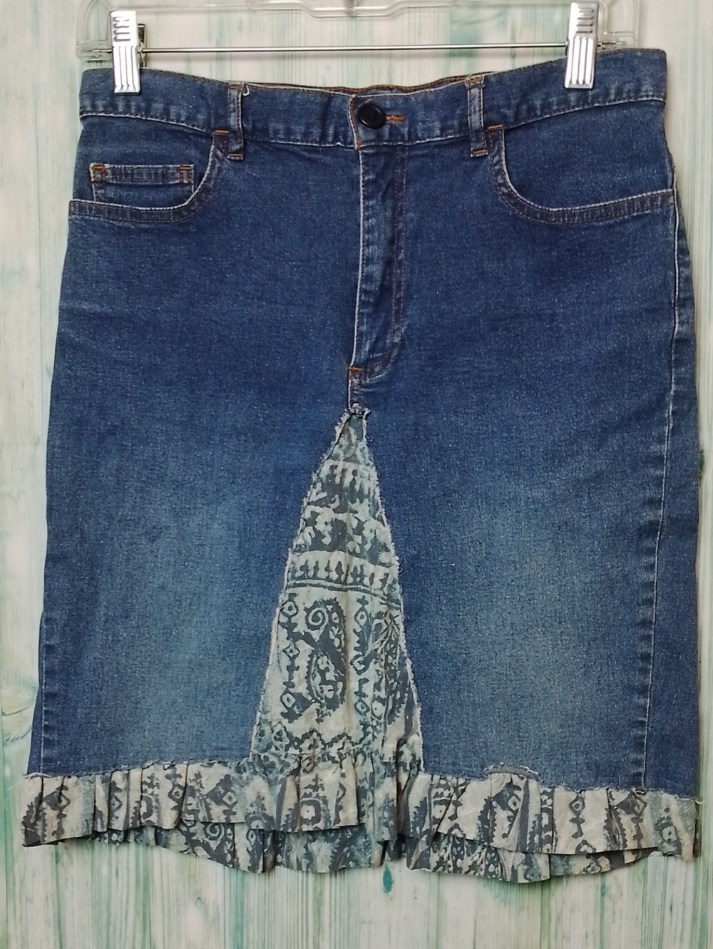 Denim And Bohemian Fabric Pencil Skirt Small Ann Taylor
